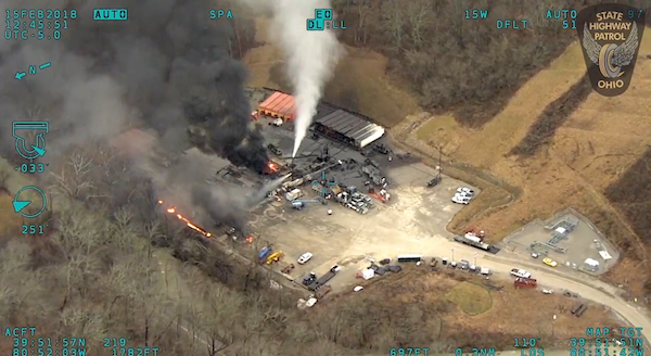 A 2019 blowout at an Ohio fracking well released an estimated 60,000 tons of methane gas. - (Ohio State Highway Patrol)