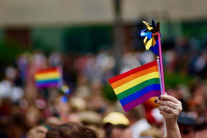An LGBTQ+ rights demonstration. - Photo by Susan J. Demas, Michigan Advance, States Newsroom.