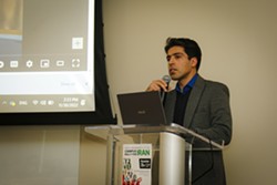 Payam Fadaei, a PhD student at Case Western Reserve, speaks at the Rally For Iran he hosted on Wednesday. - Mark Oprea