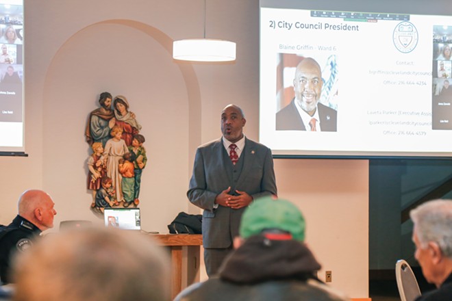 Cleveland City Council President Blaine Griffin, whose Ward 6 includes Little Italy, spoke at the first meeting of the Little Italy Block Club on Thursday. - Mark Oprea