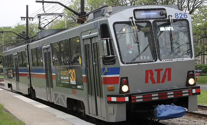 An RTA light rail car on the Green Line. Transit advocates are urging city and county leaders to ditch their cars for a week in February. - Raymond Wambsgans/Flickr