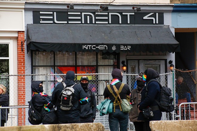 Counter-protestors outside Element 41 - Photo by Mark Oprea