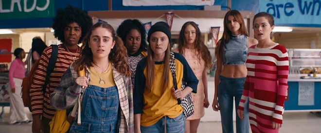 Queer girls Josie (Ayo Edebiri) and PJ (Rachel Sennott), on the far left, cope with the absurdity of high school. - COURTESY OF ORION PICTURES INC © 2023 ORION RELEASING LLC