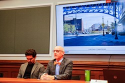 Bobby George and architect David Bowen at the Cleveland Planning Commission on Friday. - Mark Oprea