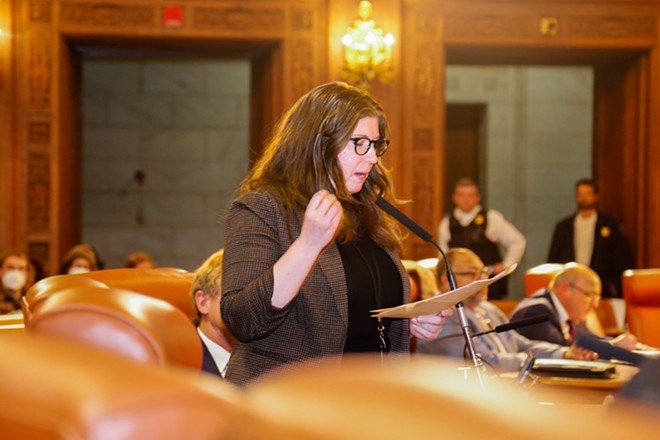 Ward 12 Councilwoman Rebecca Maurer spoke out Monday evening against Council's refusal to pass a ceasefire resolution in support of Palestine. - Mark Oprea