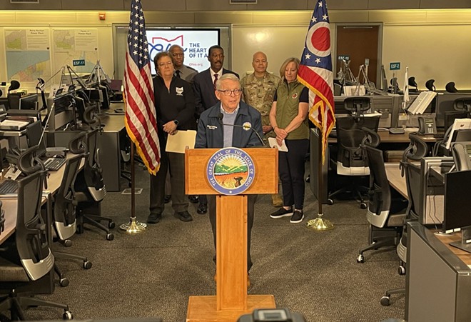 Ohio Gov. Mike DeWine speaking at the State Emergency Operations Center. - (Photo by Nick Evans, Ohio Capital Journal.)
