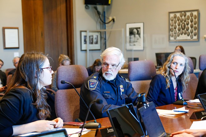 UCI Chief Place Management Officer Elise Yablonsky, UCPD Chief Tom Wetzel, and UCI President Kate Borders at Monday's Council meeting. - Mark Oprea