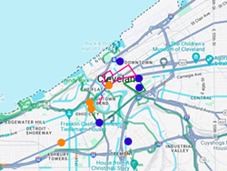 A snapshot of the city's Mobility Plan thus far. Orange dots are where Clevelanders, as of Thursday, think better bike and pedestrian infrastructure should go. - City of Cleveland