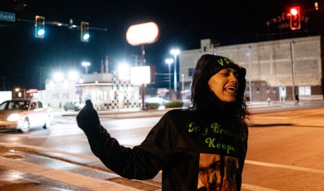 Diamond Belmonte, Vincent Belmonte’s sister, protests Vincent’s killing in East Cleveland on March 5, 2021. - Michael Indriolo for The Marshall Project
