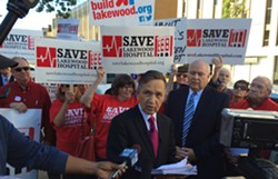Former U.S. Rep. Dennis Kucinich speaks publicly about the proposal to shutter Lakewood Hospital. - ERIC SANDY / SCENE