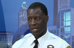 Police Chief Calvin Williams sheds tears as he discusses the recent shootings in Cleveland. - WEWS STILL