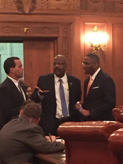 L-R: Jeff Johnson, Kevin Conwell, Zack Reed; one half of City Council's opposition on the Q deal. - SAM ALLARD / SCENE
