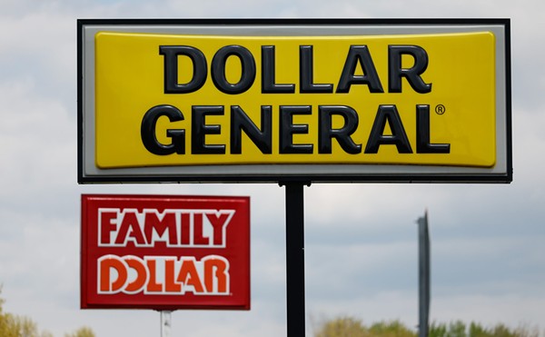 MCARTHUR, Ohio — APRIL 24: Signs for Dollar General and Family Dollar stores, April 24, 2023, in McArthur, Ohio.