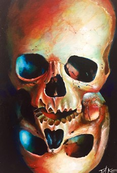 Tim Kocevar’s “Duality,” acrylic on canvas. On view as part of the Skull & Skeleton in Art V: Folk Art to Pop Culture at the Gallery at Lakeland.