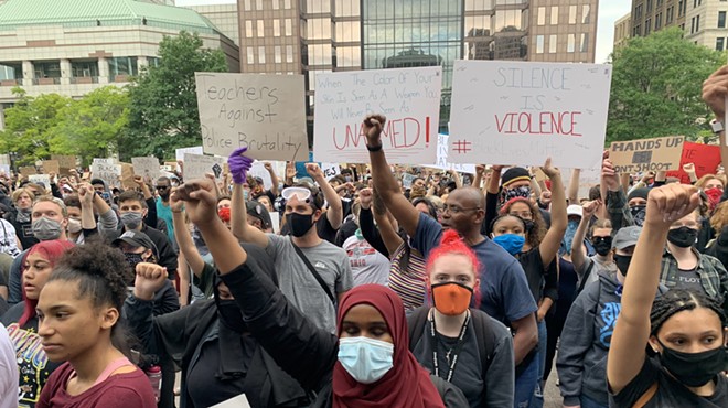 Protests form days after the murder of George Floyd in 2020 at the Ohio Statehouse.