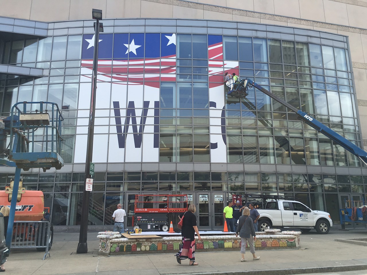 Photos: Crews Begin Transforming the Outside of the Q for the RNC