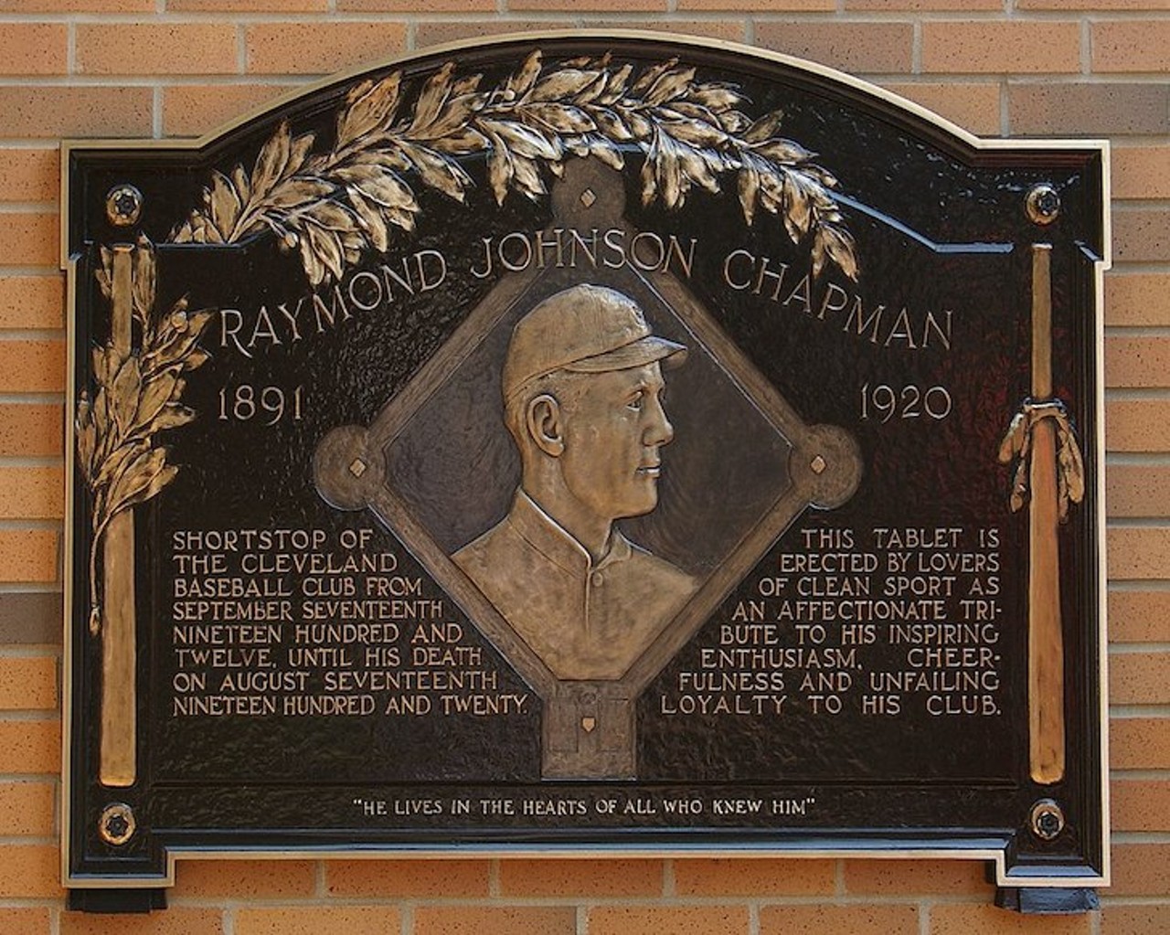 Raymond Johnson Chapman
Lakeview Cemetery
The only Major League Baseball player who died from being hit by a pitch, played for the Indians.
Photo via MamaGeek/Wikimedia Commons