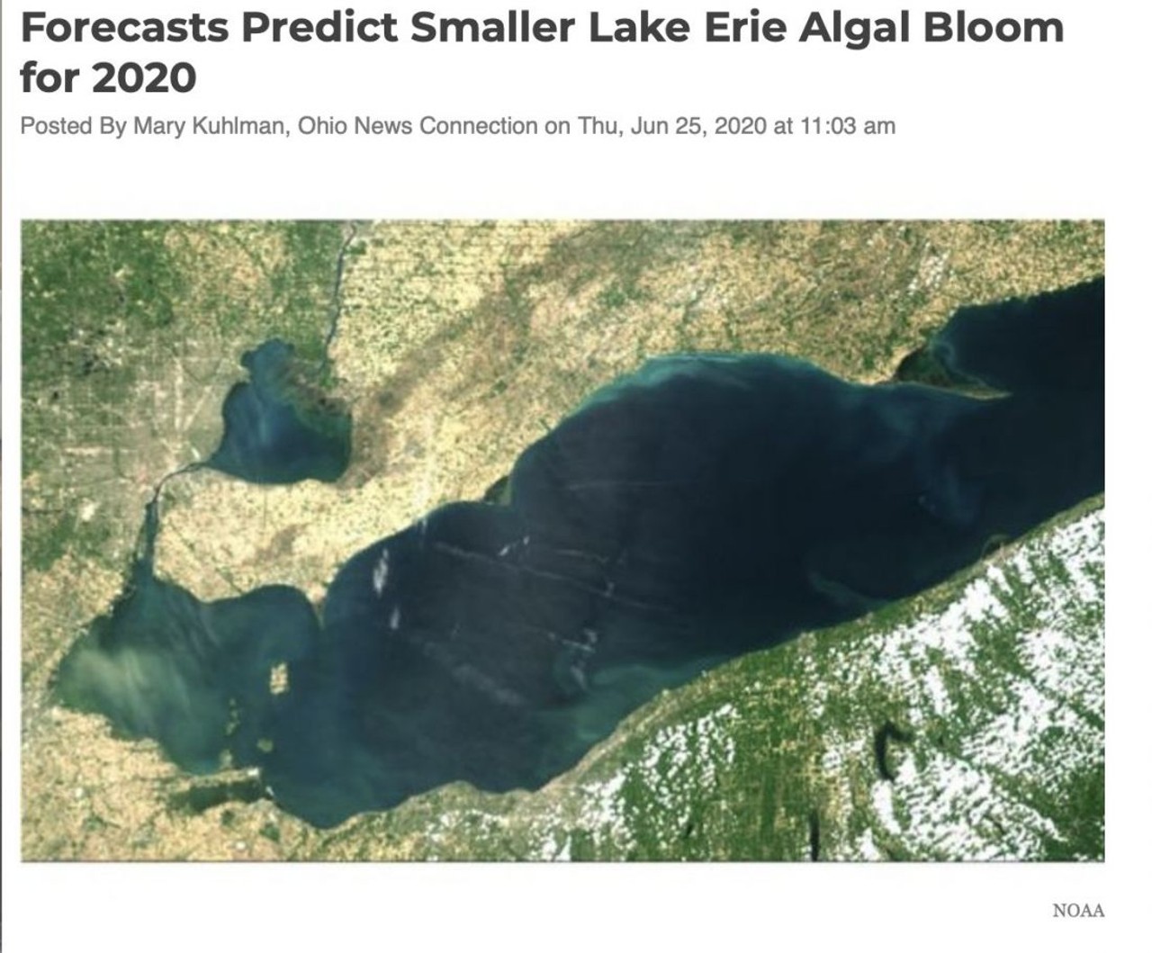  &#147;Forecasts Predict Smaller Lake Erie Algal Bloom for 2020&#148;
June 25th
&#147;"It's probably going to affect the areas that are affected no matter what. So, that's going to be through that Maumee Bay area," Johnson says. "But we don't expect it will have nearly the extent as what we saw in 2015, when it was taking up the whole Western Basin.&#146;&#148;
Photo via Scene Archives