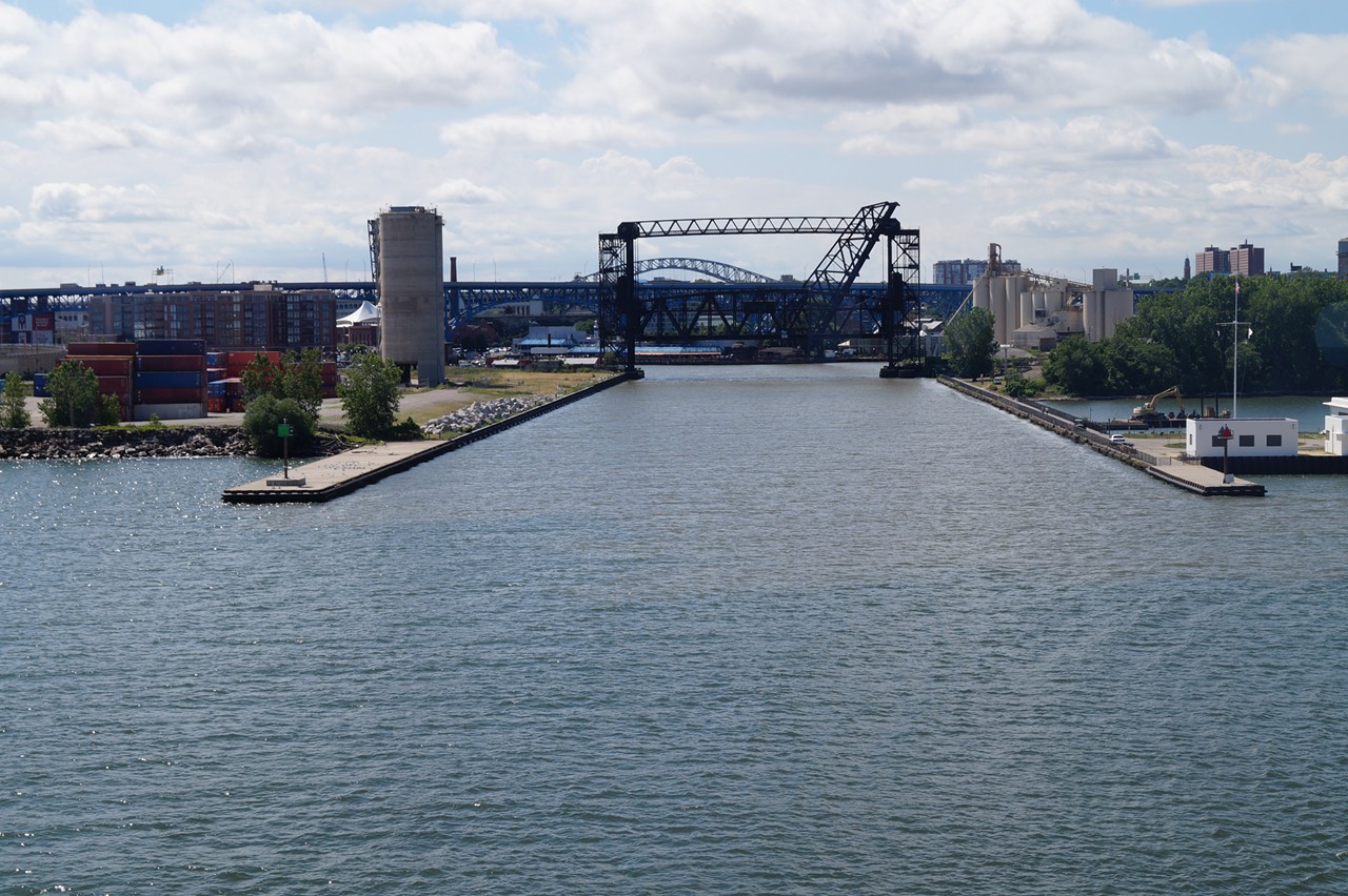 The mouth of the river and the NSI Bridge (Norfolk Southern).