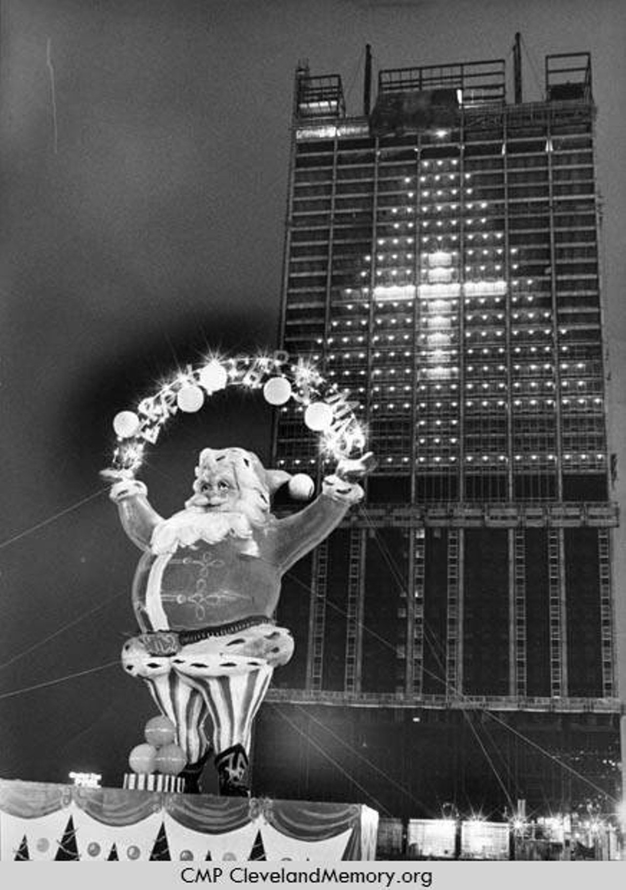 Christmas decorations on Erieview Tower, 1963