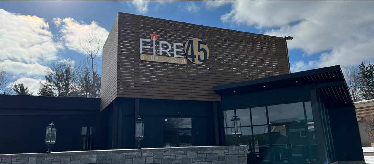 Fire 45 Grille + Social
6031 Royalton Rd, North Royalton
Owner Chad Trush spent a year and a half gutting and rebuilding the former Mario’s restaurant in North Royalton into a stylish American grill. Fire 45 Grille + Social features a small but diverse menu with starters like oysters Rockefeller, roasted bone marrow and crabcakes, in-between plates such as wedge and Caesar salads and a gruyere-topped French onion soup, and entrees like grilled strip steak, Rockefeller-style salmon and a half dozen pizzas.