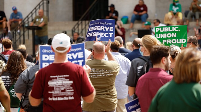 COLUMBUS, OH — JUNE 17: Union members and supporters at the Rally for Respect organized by the Ohio Civil Service Employees Association (OCSEA), June 17, 2022, at the Ohio Statehouse, Columbus, Ohio.