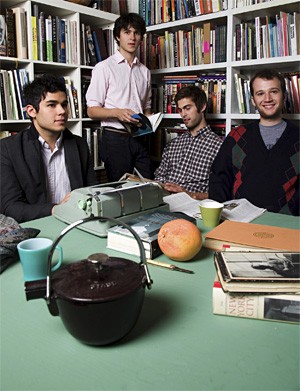 Vampire Weekend: No wonder they know so much about Oxford commas. Look at all those books!