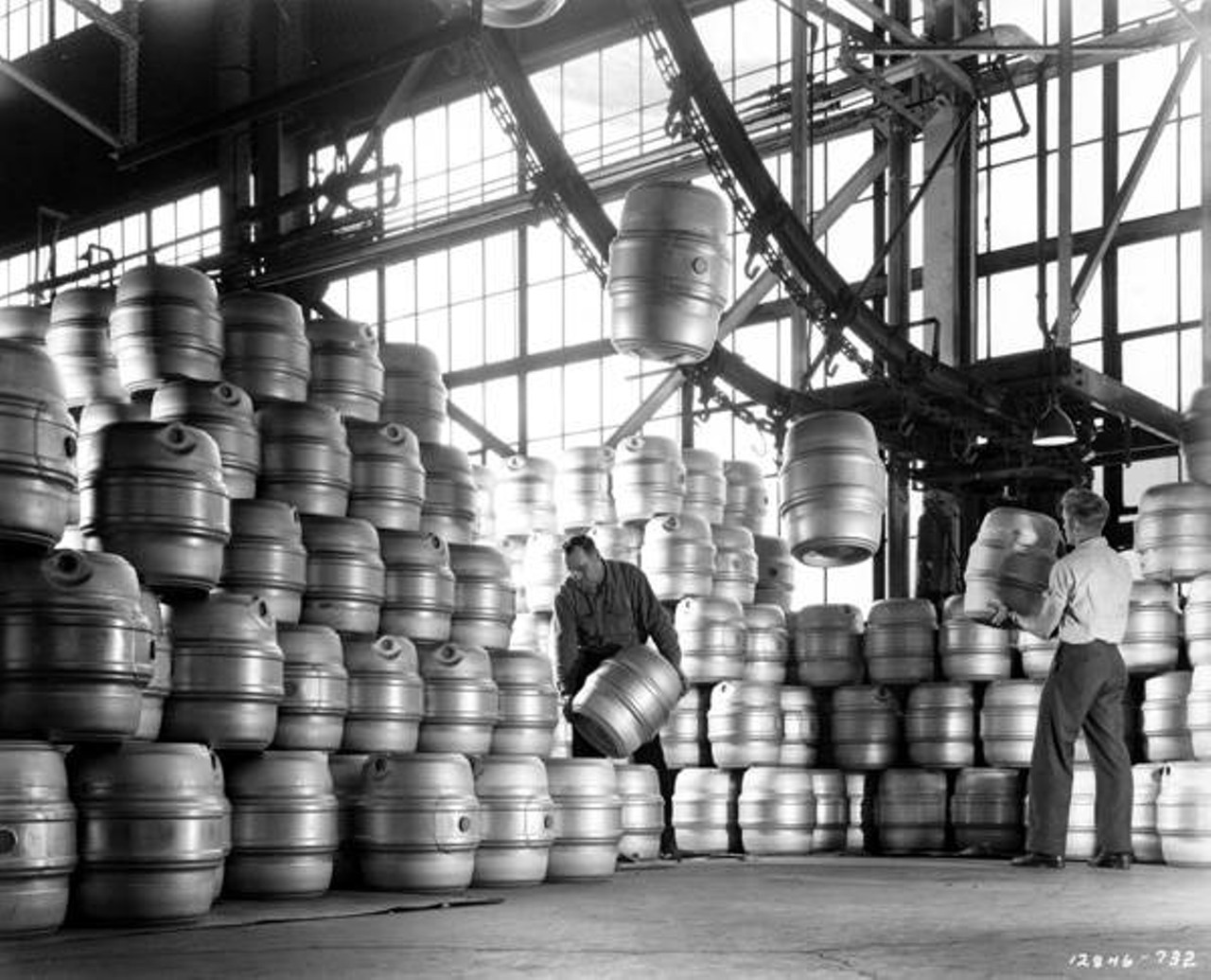 Stainless Steel Containers Stacked at Firestone Steel Products, 1960