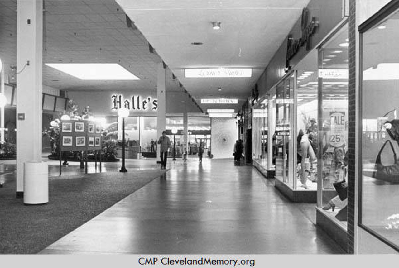 Westgate Mall concourse looking North towards Halle's Department Store. ''Westgate Mall looking North.'' — photo verso, 1976