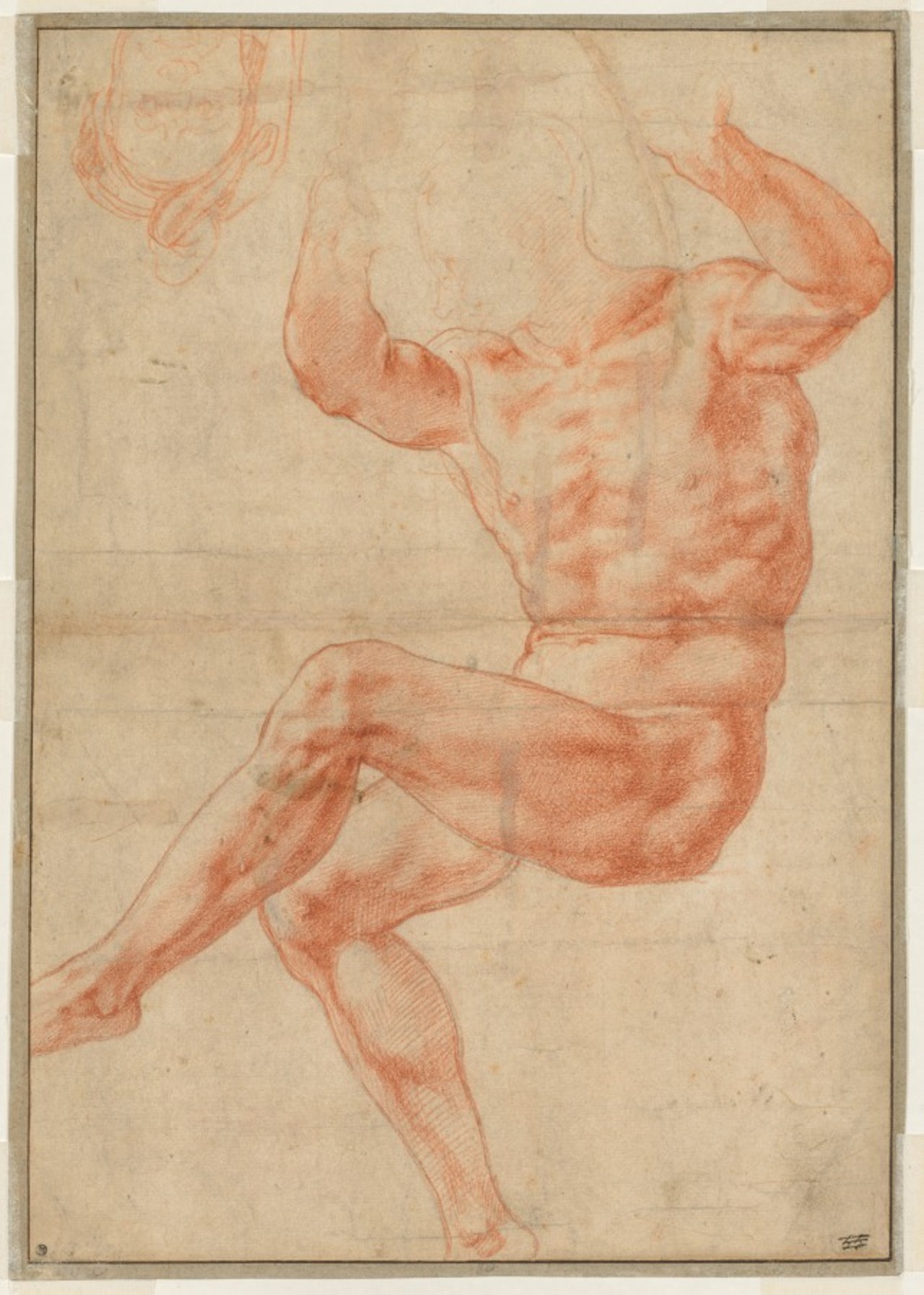 "Study for the Nude Youth over the Prophet Daniel (recto)," by Michaelangelo